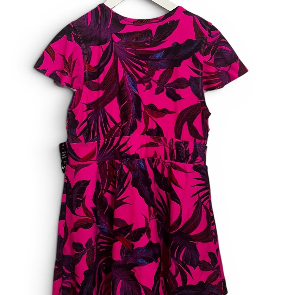 torrid Size 0 Hot Pink Tropical Print Swim Cover-Up NWT Twist Front Mini Dress - Picture 4 of 5